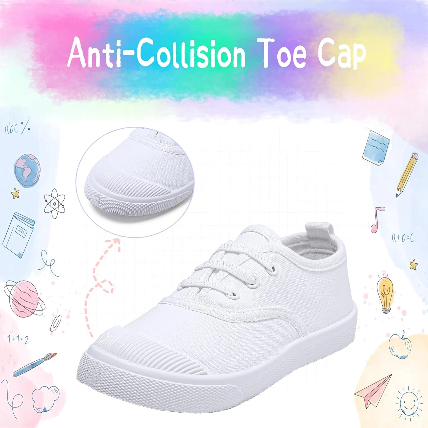 Kids White Shoes Toddlers Canvas Sneakers Slip-on Light Weight Comfortable Causal Running Shoes Skin-Friendly for Boys Girls