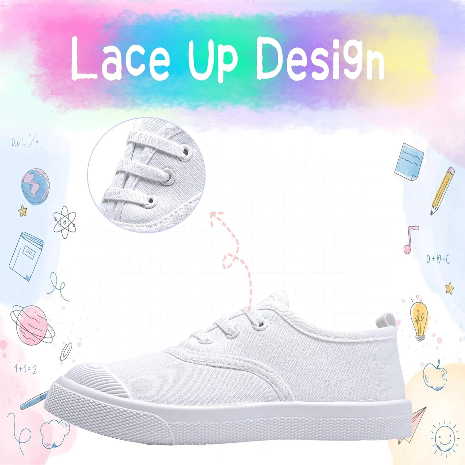 Kids White Shoes Toddlers Canvas Sneakers Slip-on Light Weight Comfortable Causal Running Shoes Skin-Friendly for Boys Girls