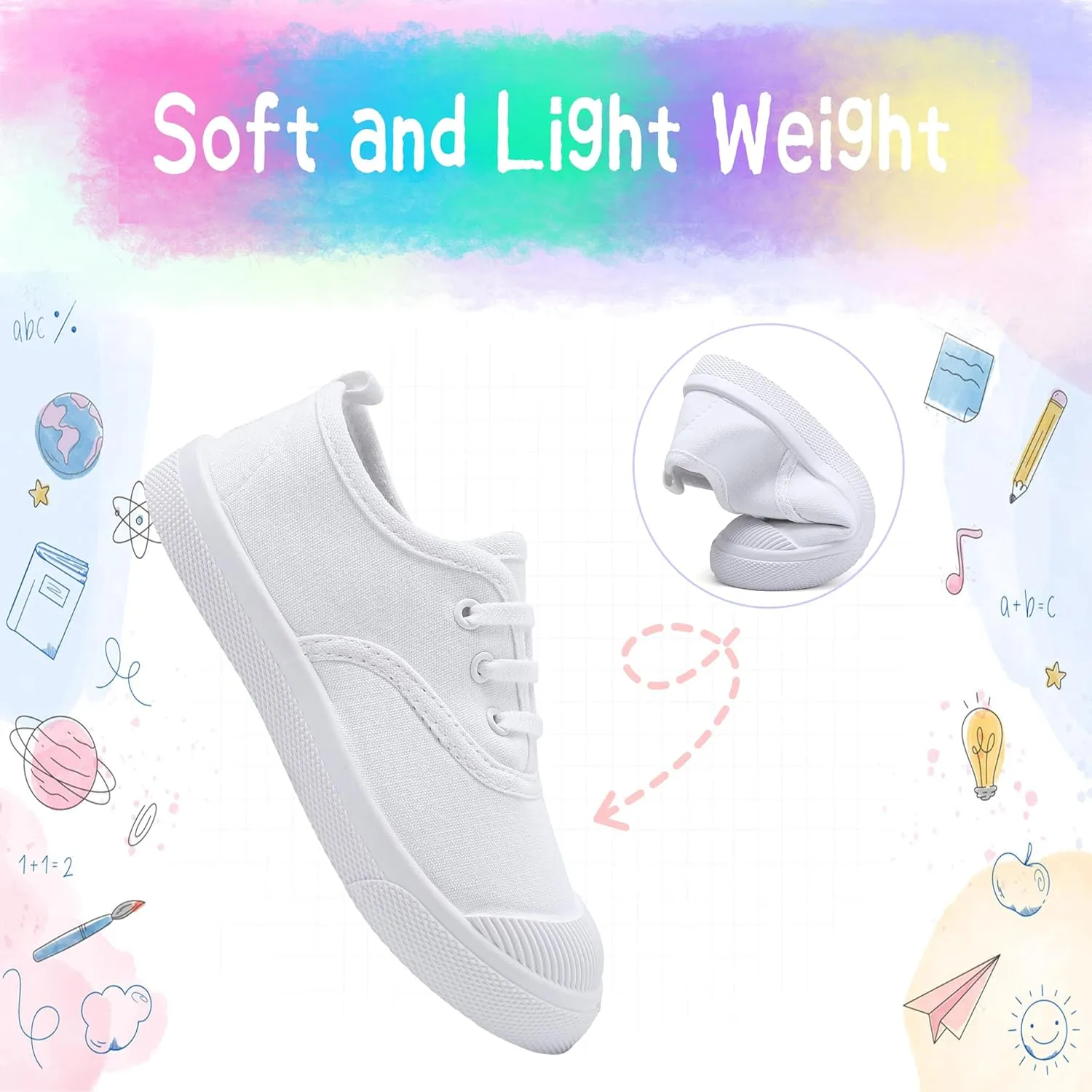 Kids White Shoes Toddlers Canvas Sneakers Slip-on Light Weight Comfortable Causal Running Shoes Skin-Friendly for Boys Girls