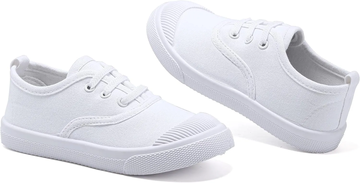 Kids White Shoes Toddlers Canvas Sneakers Slip-on Light Weight Comfortable Causal Running Shoes Skin-Friendly for Boys Girls