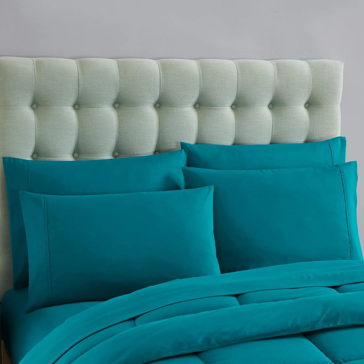 King Size Comforter Set with Sheets - 7-Piece Bedding Collection - 1 Comforter, 1 Fitted Sheet, 1 Flat, 4 Pillowcases - Deep Pocket - Soft & Breathable Premium Quality - Ideal for All Seasons, Teal