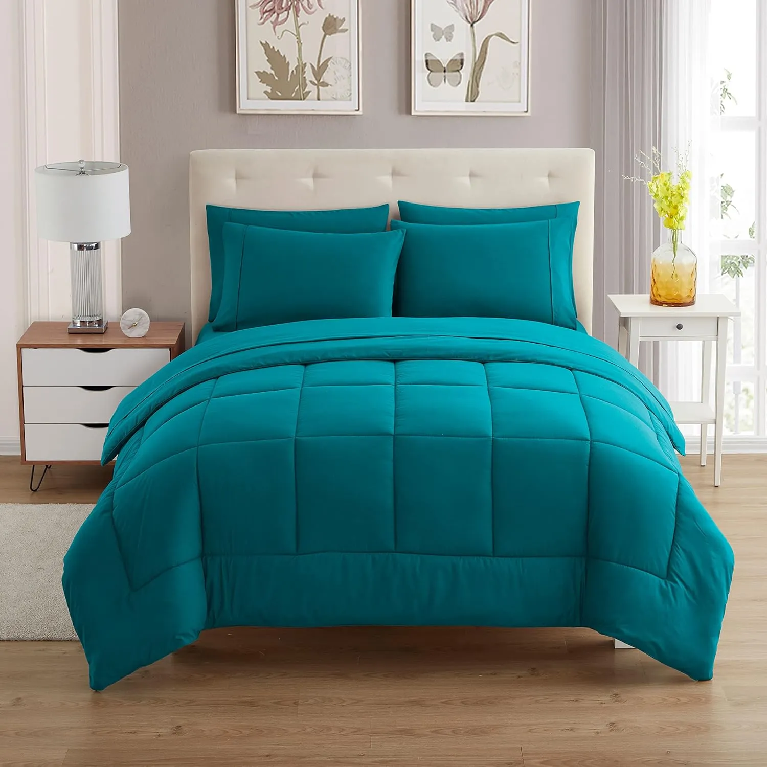 King Size Comforter Set with Sheets - 7-Piece Bedding Collection - 1 Comforter, 1 Fitted Sheet, 1 Flat, 4 Pillowcases - Deep Pocket - Soft & Breathable Premium Quality - Ideal for All Seasons, Teal