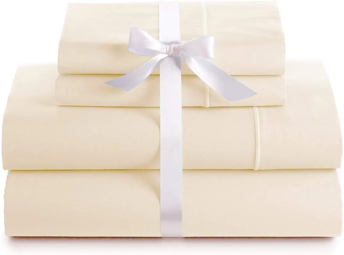King Size Egyptian Cotton Sheets, Luxury 1000 Thread Count 4Pc King Size Sheets Set, Soft Certified Sateen Weave 16" Deep Pocket, Breathable Cooling Bedding King Sheets Set - Ivory