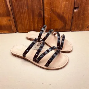 Kingsley Heath Pyramid Studded Strap Sandal Black/Black