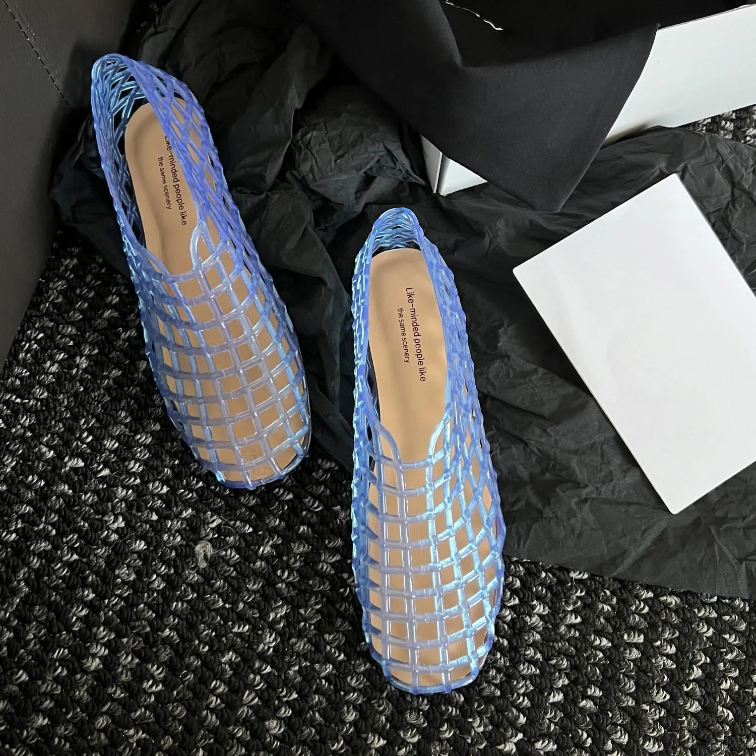 Kluolandi Clear Jelly Ballet Flats for Women Closed Toe Slip On Mesh Ballerina Shoes Breathable Summer Beach Sandals
