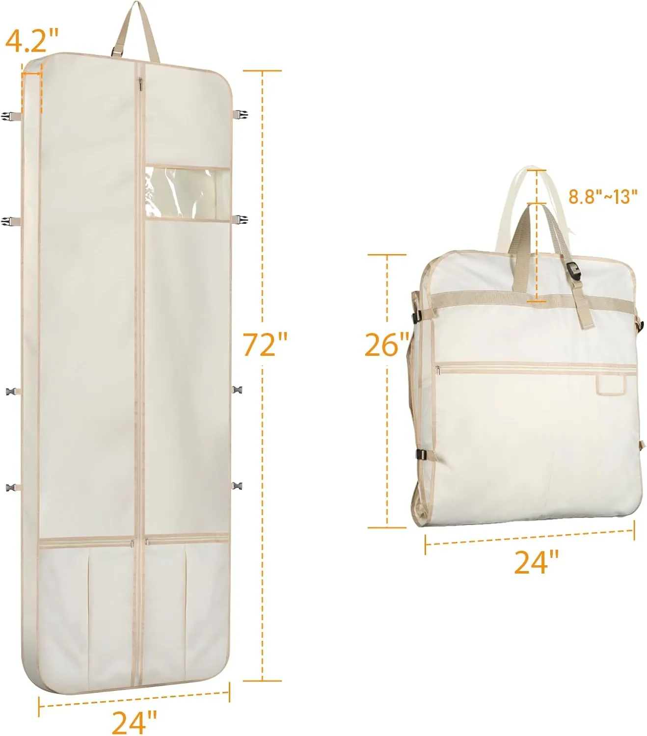 Kntiwiwo Wedding Dress Garment Bag 72" Dress Bags for Gowns Long with Accessories Pockets Bridal Garment Cover with Adjustable Handles for Wedding Dress, Prom Evening Gown