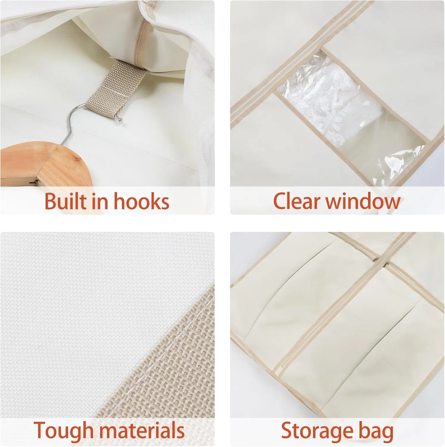 Kntiwiwo Wedding Dress Garment Bag 72" Dress Bags for Gowns Long with Accessories Pockets Bridal Garment Cover with Adjustable Handles for Wedding Dress, Prom Evening Gown