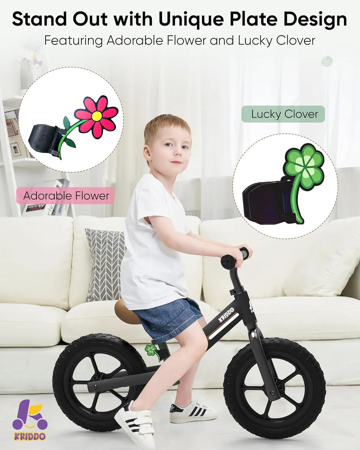 KRIDDO Toddler Balance Bike 2 Year Old, Kids Balance Bike for 2-5 Years Old, Dual Bearing for Smoother Riding, Adorable Plate, Adjustable Seat and Handlebar, Toddler Bike Gifts Age 2-3