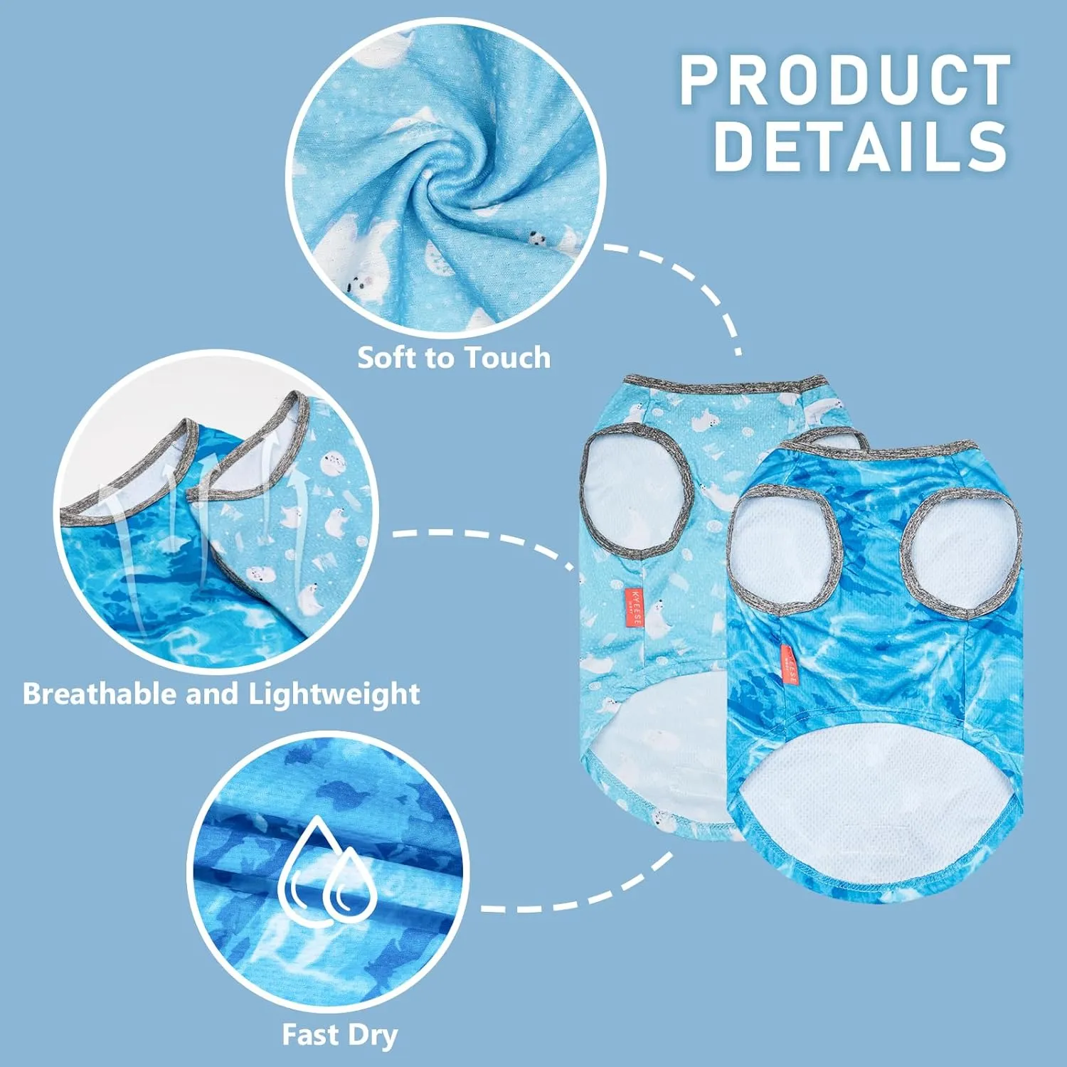 KYEESE 2 Pack Dog Cooling Shirts for Small Dogs Breathable Instant Cooling Dogs Vest Lightweight for Summer Dog Clothes
