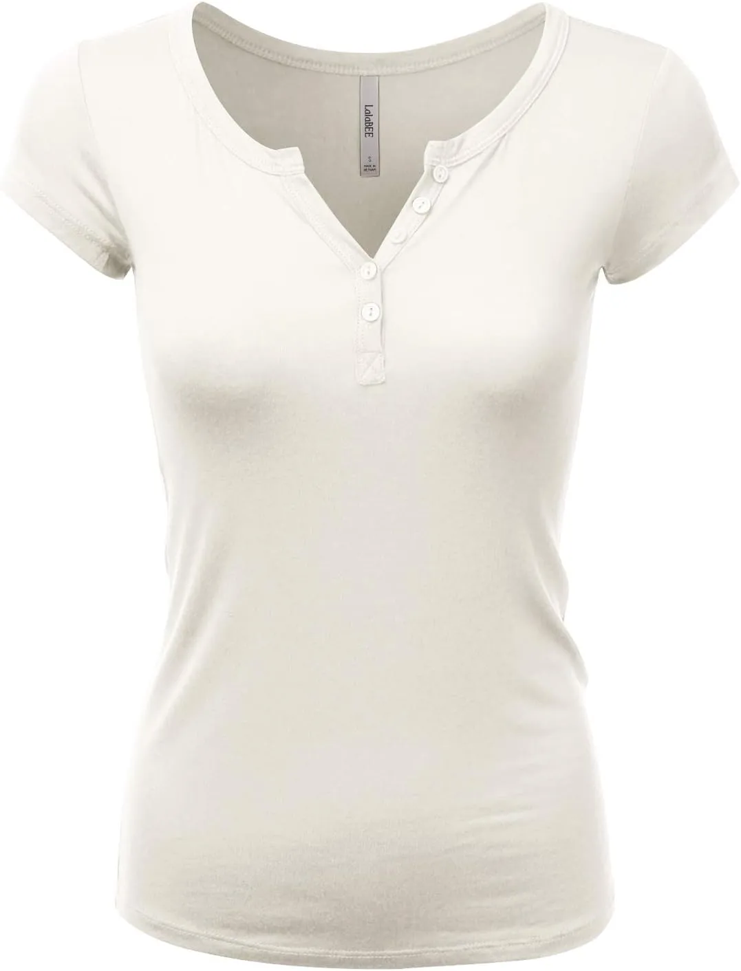 LALABEE Women's Deep V-Neck Short Sleeve Basic Henley Button T-Shirt for Women
