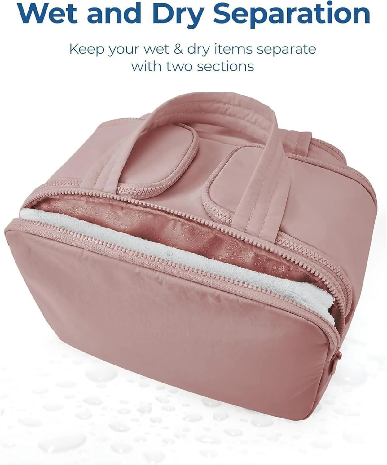 Large Capacity Wide-Open Travel Cosmetic Bag, Travel Cosmetic Bag, Waterproof Portable, Dry-And-Wet Separation, Open Flat makeup Make Up Bags for Women with Divider and Handle (Purple)