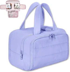 Large Capacity Wide-Open Travel Cosmetic Bag, Travel Cosmetic Bag, Waterproof Portable, Dry-And-Wet Separation, Open Flat makeup Make Up Bags for Women with Divider and Handle (Purple)