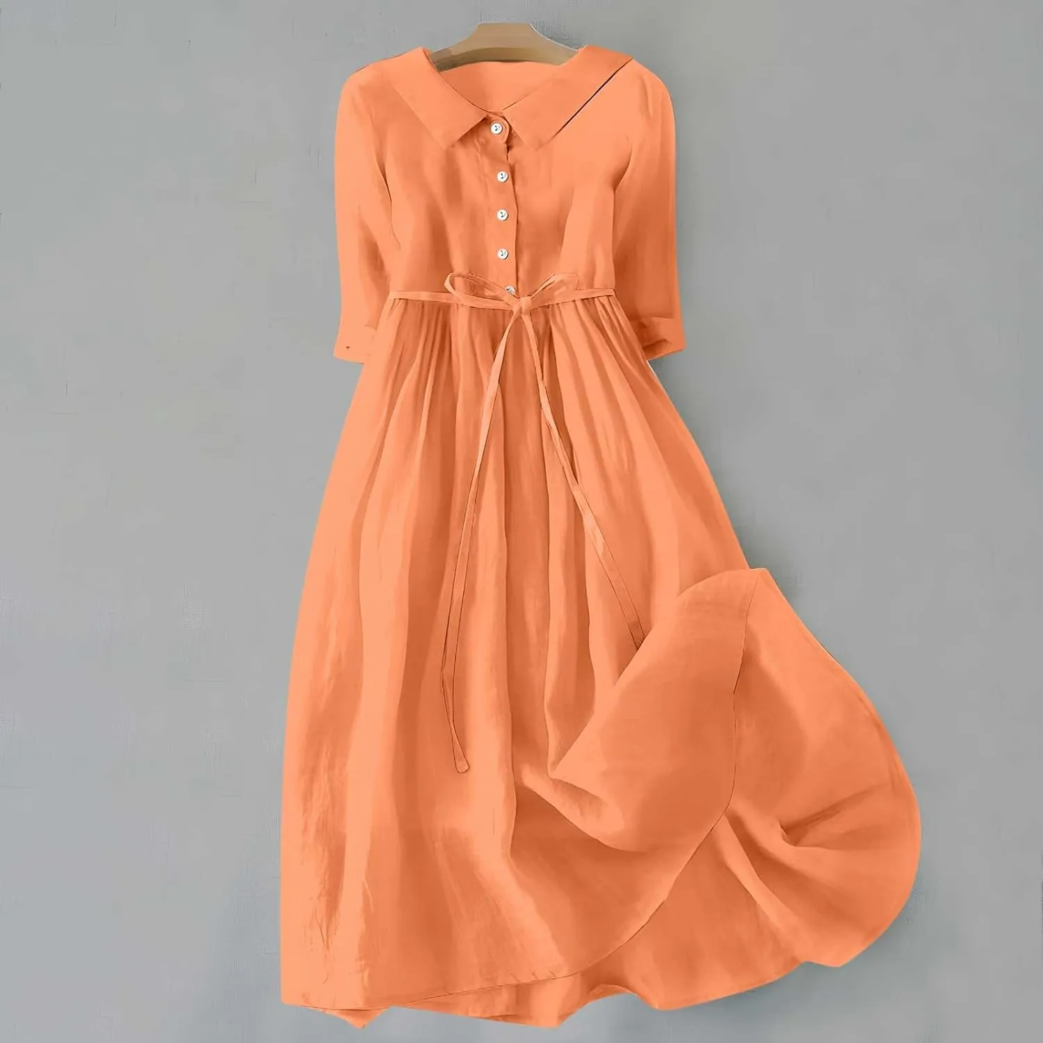 Lastesso Dresses for Women 2024 Casual Button Down Tie Knot Short Sleeve Maxi Dresses Cute Flower Printing Long Dresses