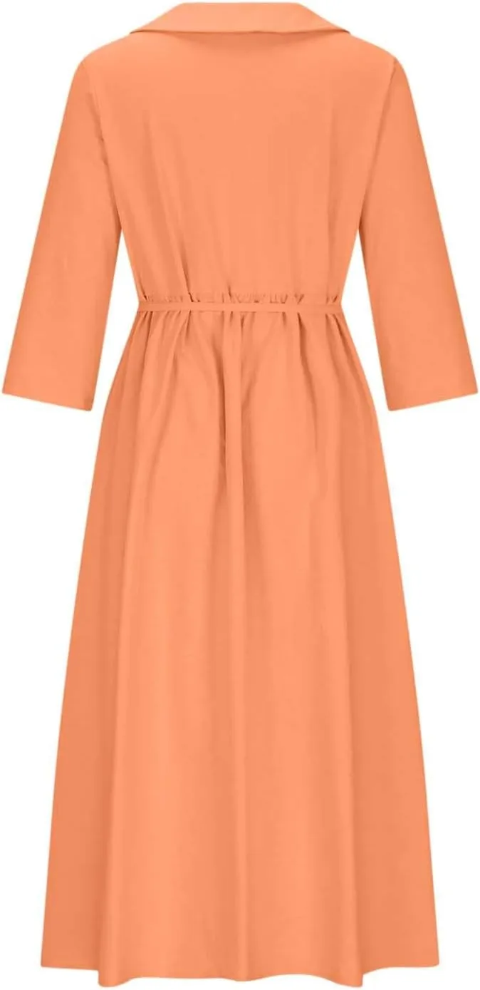 Lastesso Dresses for Women 2024 Casual Button Down Tie Knot Short Sleeve Maxi Dresses Cute Flower Printing Long Dresses
