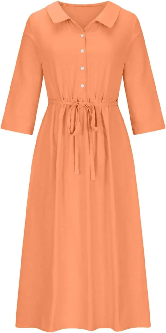 Lastesso Dresses for Women 2024 Casual Button Down Tie Knot Short Sleeve Maxi Dresses Cute Flower Printing Long Dresses