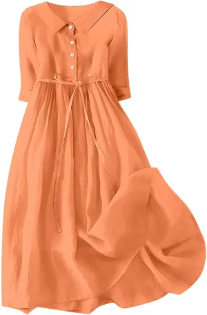 Lastesso Dresses for Women 2024 Casual Button Down Tie Knot Short Sleeve Maxi Dresses Cute Flower Printing Long Dresses
