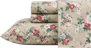 Laura Ashley - King Sheets, Cotton Percale Bedding Set, Lightweight & Breathable Home Decor (Ashfield Beige, King)