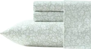 Laura Ashley - Sheets, Cotton Percale Bedding Set, Lightweight & Breathable Room Essentials (Heirloom Ditzy Green, Queen)