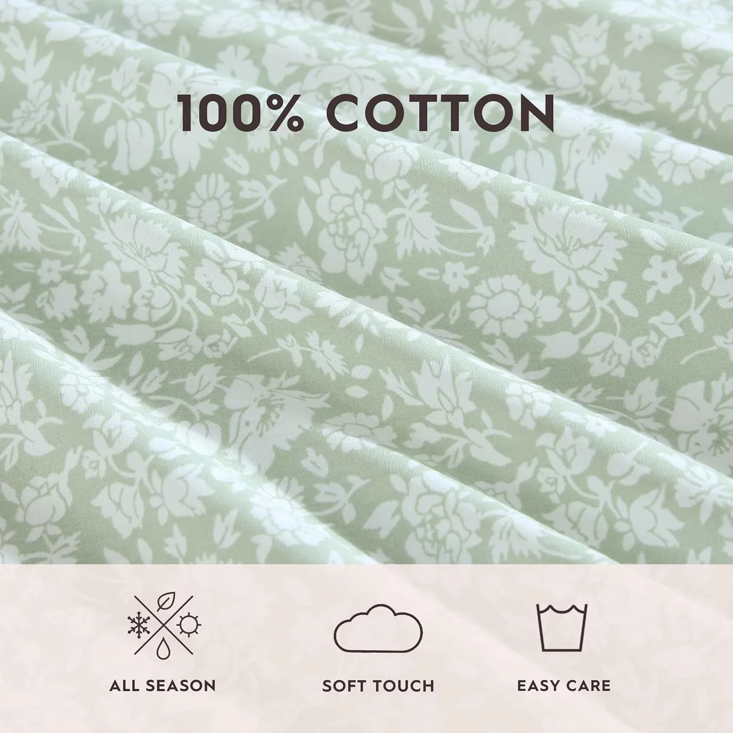 Laura Ashley - Sheets, Cotton Percale Bedding Set, Lightweight & Breathable Room Essentials (Heirloom Ditzy Green, Queen)