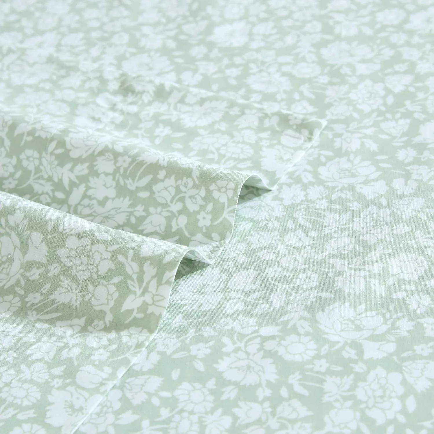 Laura Ashley - Sheets, Cotton Percale Bedding Set, Lightweight & Breathable Room Essentials (Heirloom Ditzy Green, Queen)
