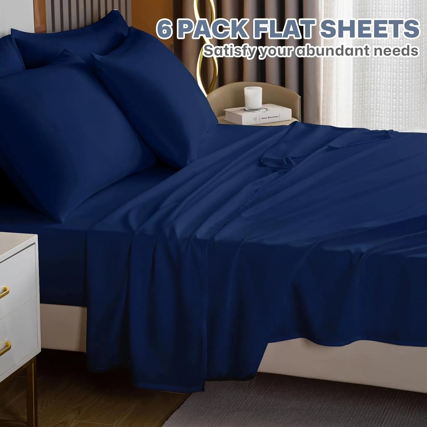 Lavisun Flat Sheets, 6 Pack Bulk Top Sheets for Massage Table, Home, Dorm Bed & Curtain - Soft & Breathable (King, Navy)