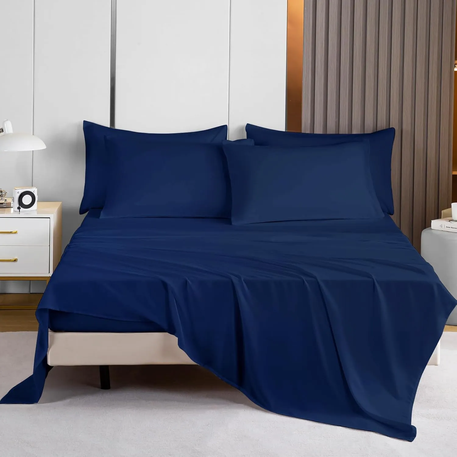 Lavisun Flat Sheets, 6 Pack Bulk Top Sheets for Massage Table, Home, Dorm Bed & Curtain - Soft & Breathable (King, Navy)