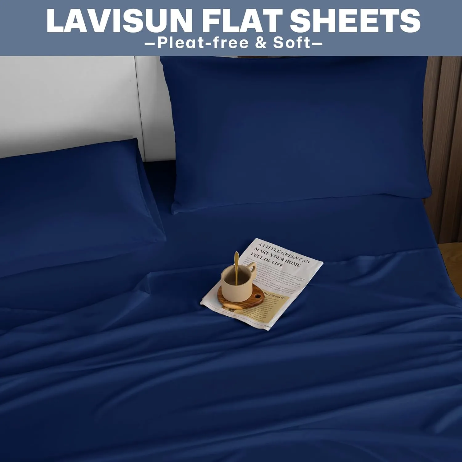 Lavisun Flat Sheets, 6 Pack Bulk Top Sheets for Massage Table, Home, Dorm Bed & Curtain - Soft & Breathable (King, Navy)