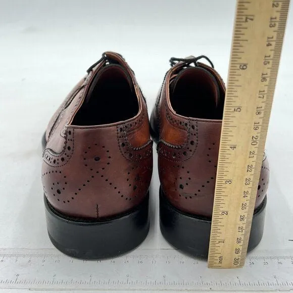 Leizilei Men's Brown Round Toe Brogue Genuine Leather Lace-Up Dress Oxfords