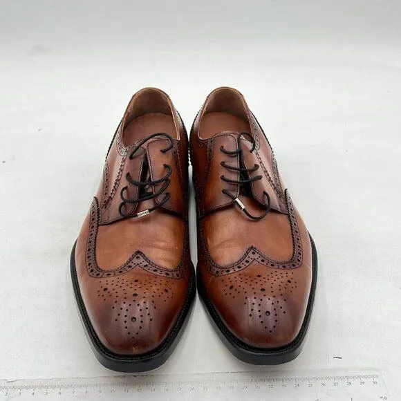 Leizilei Men's Brown Round Toe Brogue Genuine Leather Lace-Up Dress Oxfords