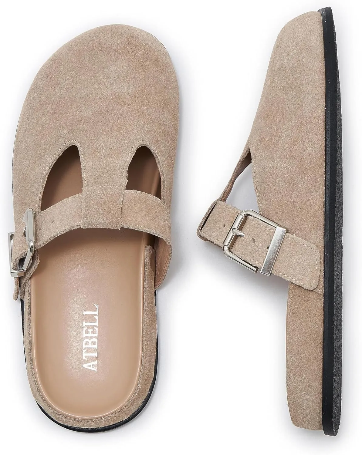 Leopard Faux Calf Hair Mules for Women Round Toe Buckle Strap Platform Clogs Footbed Flatform Mule with Arch Support