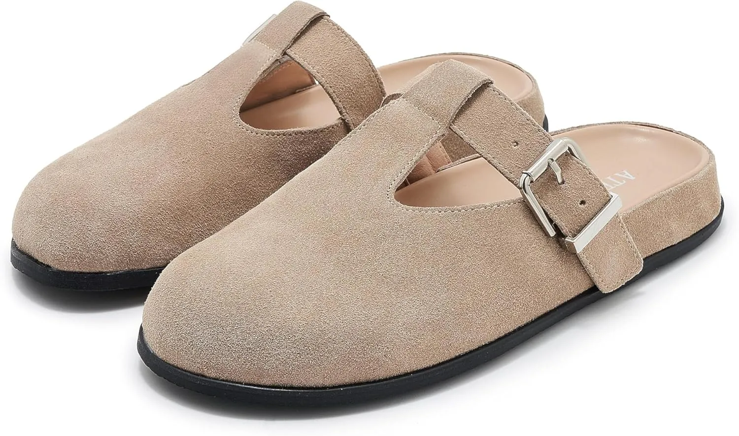 Leopard Faux Calf Hair Mules for Women Round Toe Buckle Strap Platform Clogs Footbed Flatform Mule with Arch Support