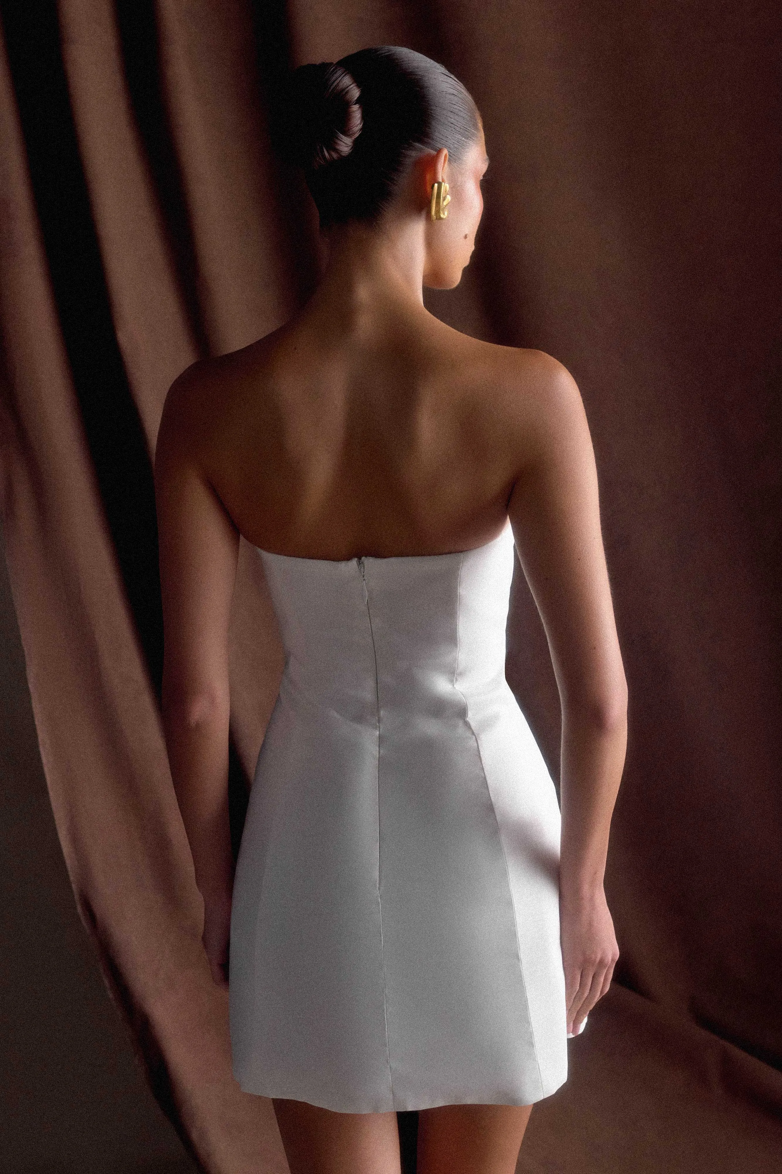 Leslie Gathered Taffeta Mini Dress - White