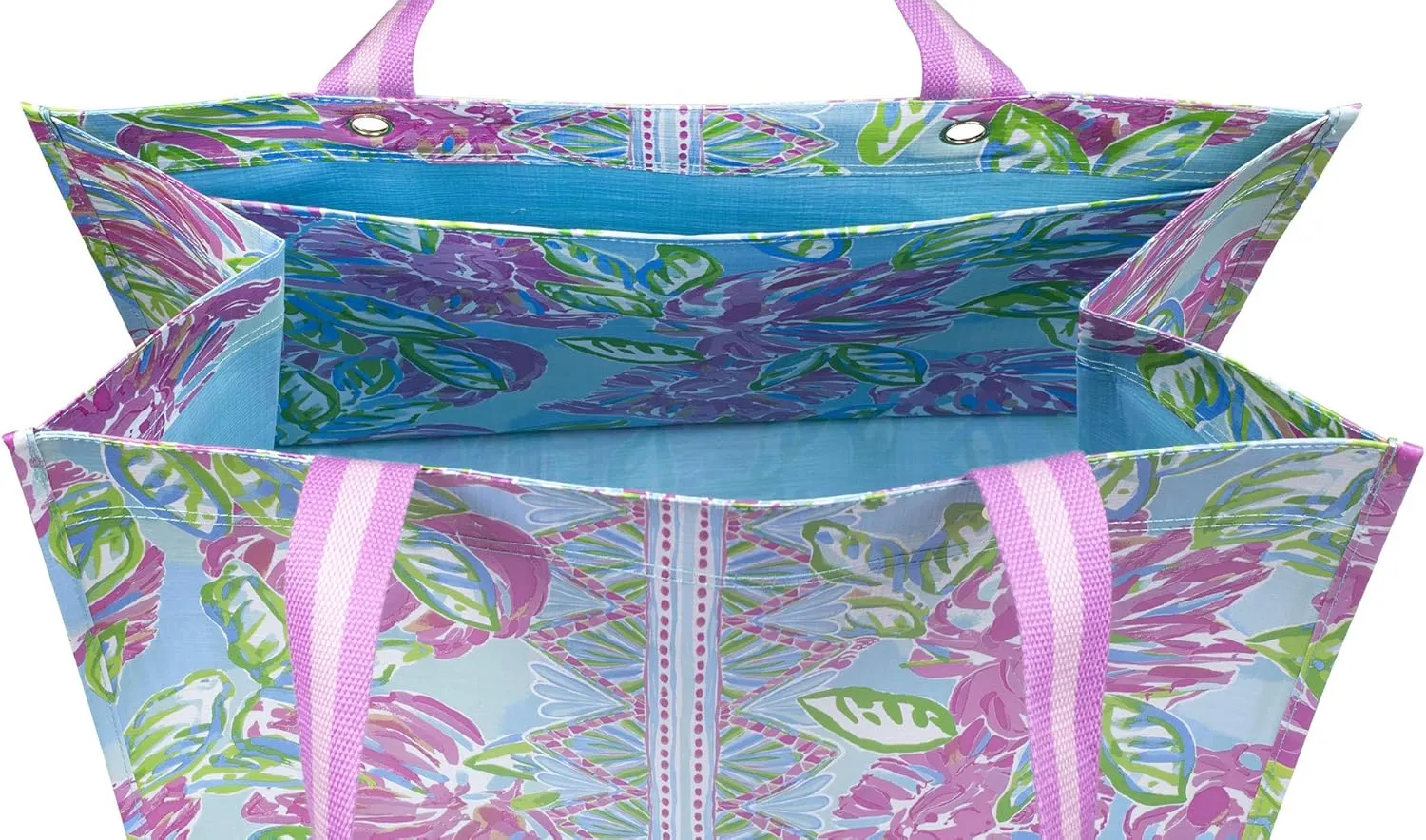 Lilly Pulitzer Pink/Green XL Market Shopper Bag, Oversize Reusable Grocery Tote with Comfortable Shoulder Straps, Totally Blossom