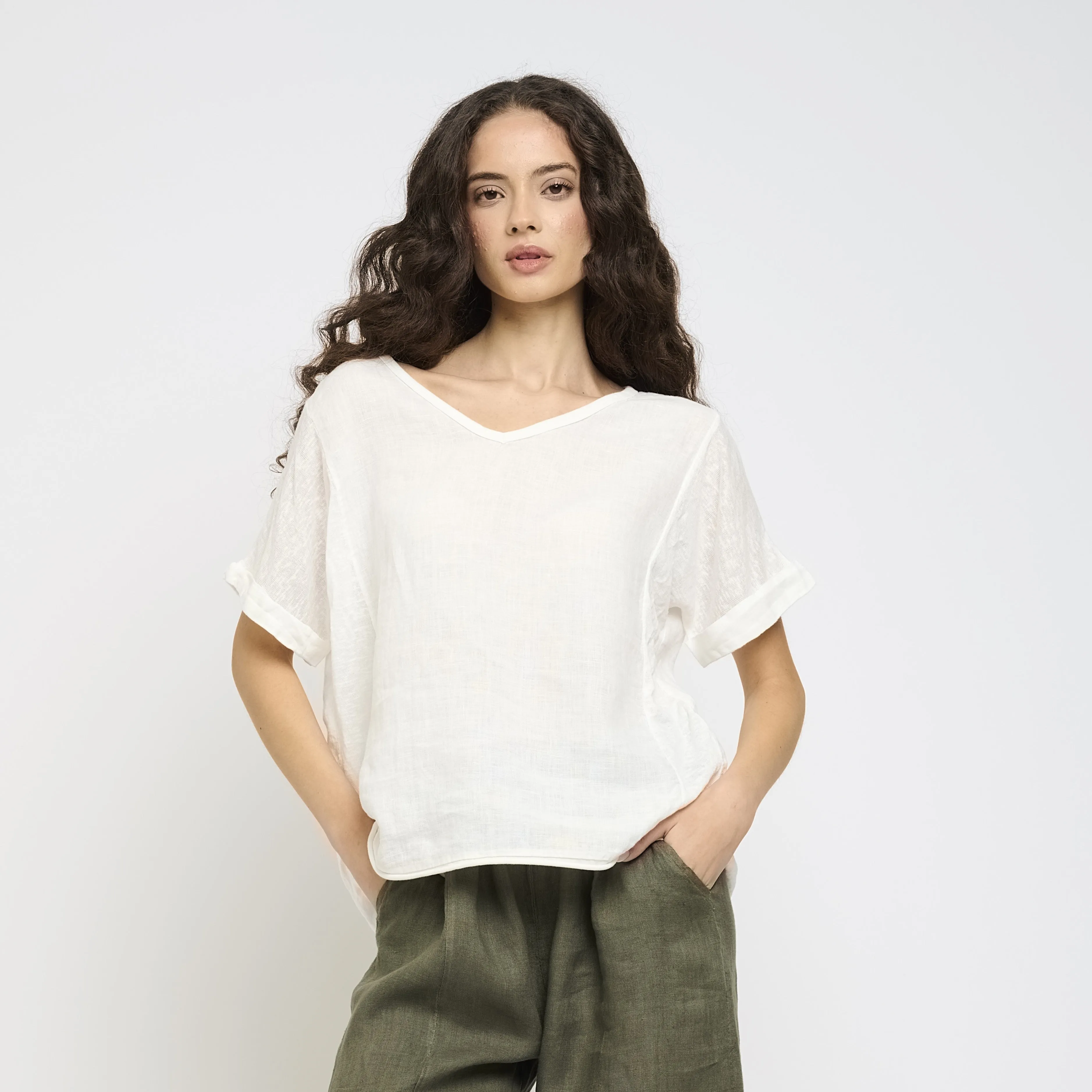 Linen Weave Shortie - White