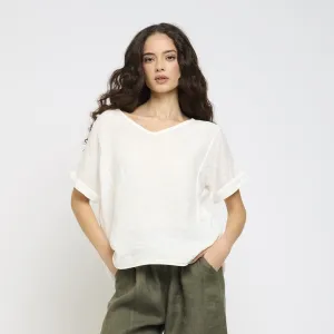 Linen Weave Shortie - White