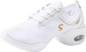 Linodes Women's Breathable Mesh Upper Jazz Dance Sneaker with Split Sole and Air Cushion Dance Multifunctional Walking Shoes Anti-Slip