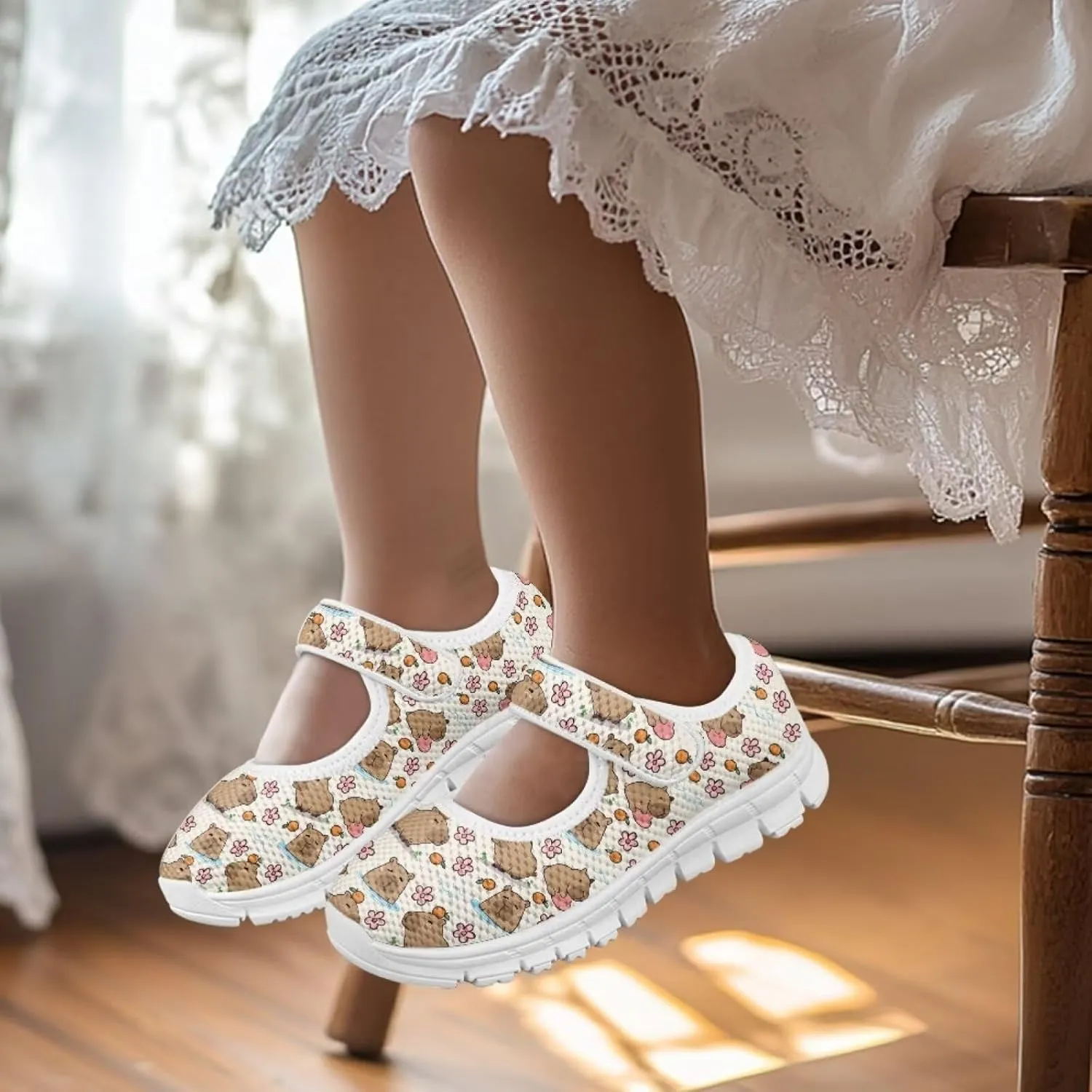 Little Girls Mary Jane Dress Shoes Princess Flats Shoes Mesh Breathable Walking Sneakers for School,Wedding Party