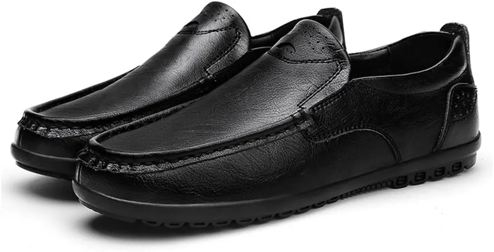 Loafers for Men Cowhide Stitching Details Round Toe Breathable Flat Heel Anti-Slip Slip Resistant Fashion Walking Slip-ons