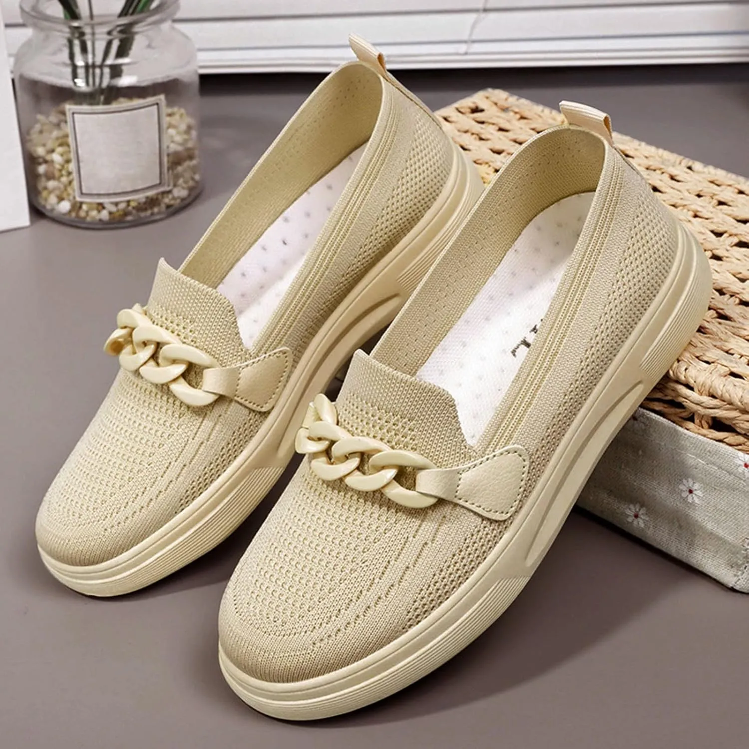 Loafers for Women Slip On Sneakers Mesh Breathable Sneakers Lightweight Walking Shoes Comfy Casual Daily Shoes for Work