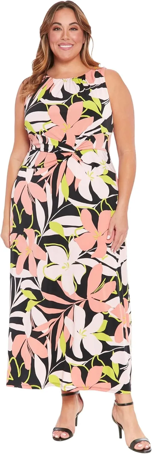 London Times Sleeveless Maxi Waistband Twist Detail | Comfortable Summer Dresses for Women