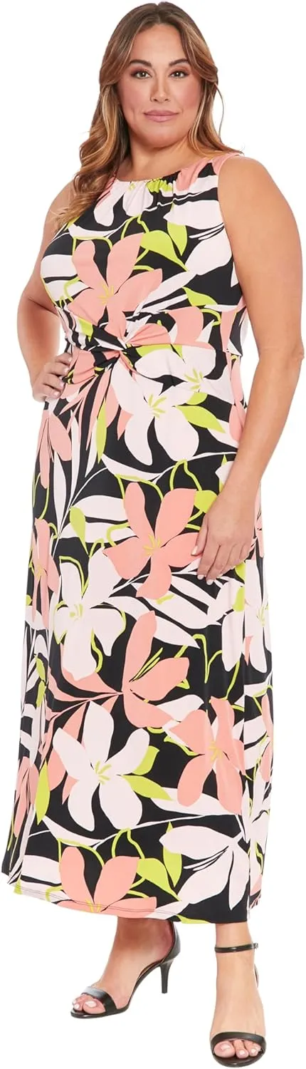 London Times Sleeveless Maxi Waistband Twist Detail | Comfortable Summer Dresses for Women