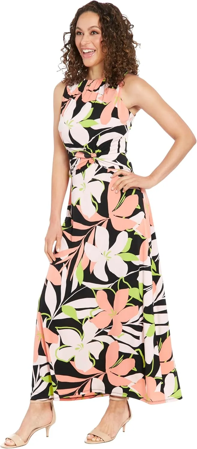 London Times Sleeveless Maxi Waistband Twist Detail | Comfortable Summer Dresses for Women