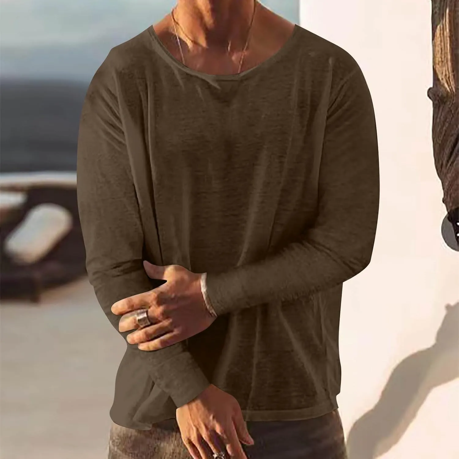 Long Sleeve Crew Neck T Shirts for Men Solid Color Casual Undershirt Lightweight Quick Dry Work Tee Shirt Pullover 2025