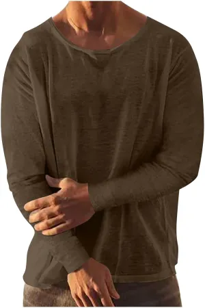 Long Sleeve Crew Neck T Shirts for Men Solid Color Casual Undershirt Lightweight Quick Dry Work Tee Shirt Pullover 2025