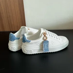 Louis Vuitton White Seamless Calfskin Out Sneakers Anniversary sale Light Blue Mix Time