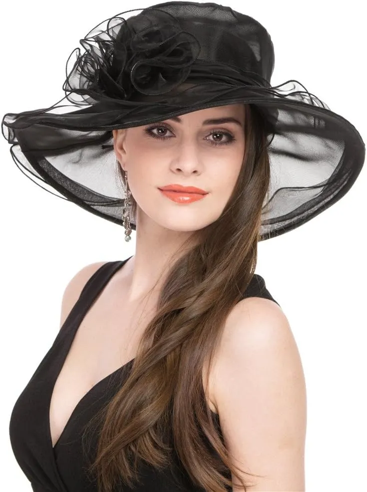 Lucky Leaf Women Derby Church Dress Hat Wide Brim Leaf Flower Bridal Shower Hat