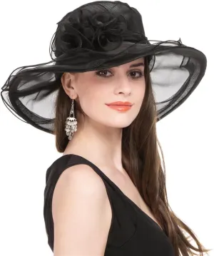 Lucky Leaf Women Derby Church Dress Hat Wide Brim Leaf Flower Bridal Shower Hat