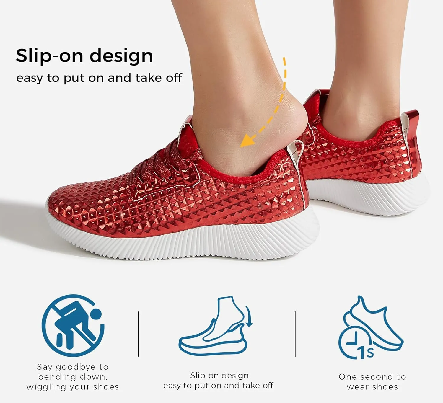 LUCKY STEP Women's Metallic Fashion Sneaker Leatherette Studded Jogger Lightweight Casual Walking Shoes