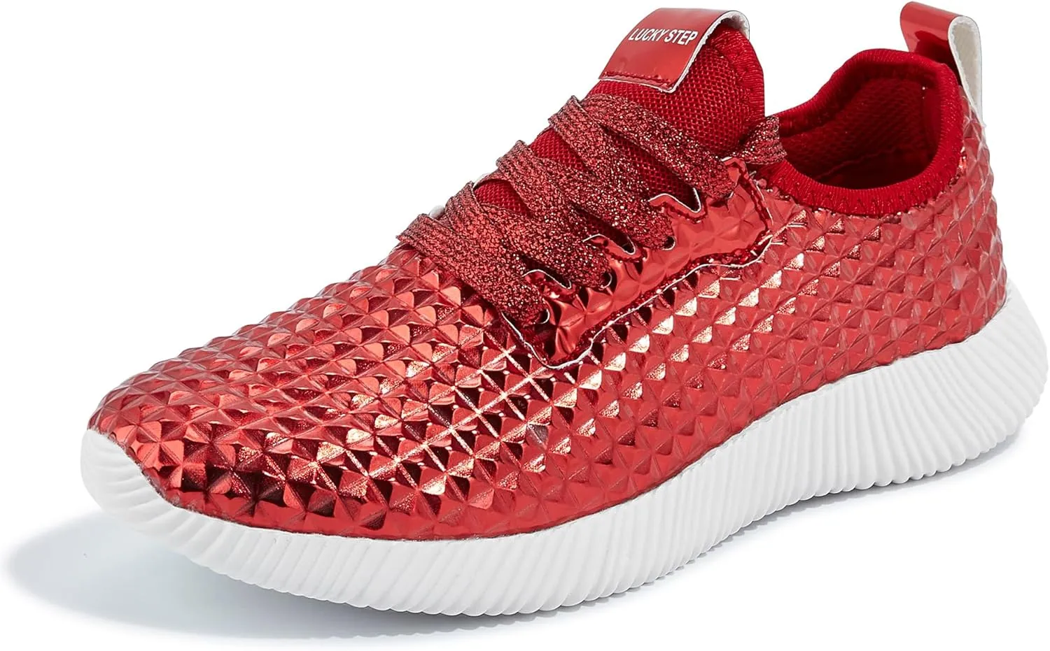 LUCKY STEP Women's Metallic Fashion Sneaker Leatherette Studded Jogger Lightweight Casual Walking Shoes