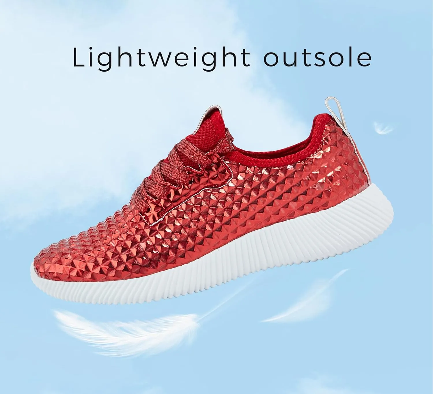 LUCKY STEP Women's Metallic Fashion Sneaker Leatherette Studded Jogger Lightweight Casual Walking Shoes